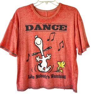 Peanuts Snoopy Woodstock Dance Like Nobody's Watching Graphic Sleep Tee Orange M